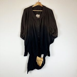 NEW Uma Wang Wool Knit Button Front Cardigan Sweater Black Brown Ombre Large